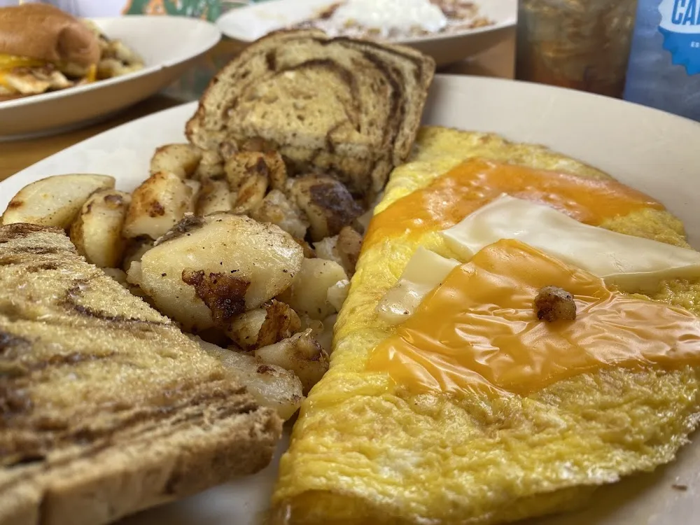 Cheese Omelet with Home Fries and Cinnamon Toast